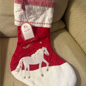 Pottery Barn Kids UNICORN Christmas Quilted Stocking RED NO NAME/MONOGRAM